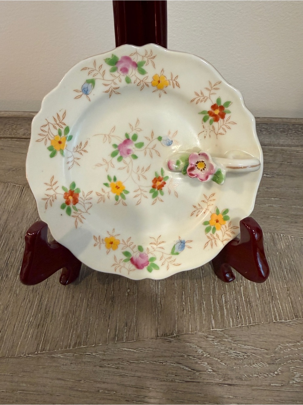 Vintage Hand Painted Handled Plate w Flowers made in Japan great trinket plate